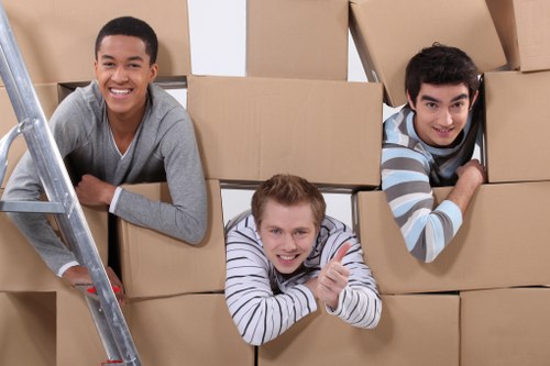 Packed moving boxes for a Barnes home relocation